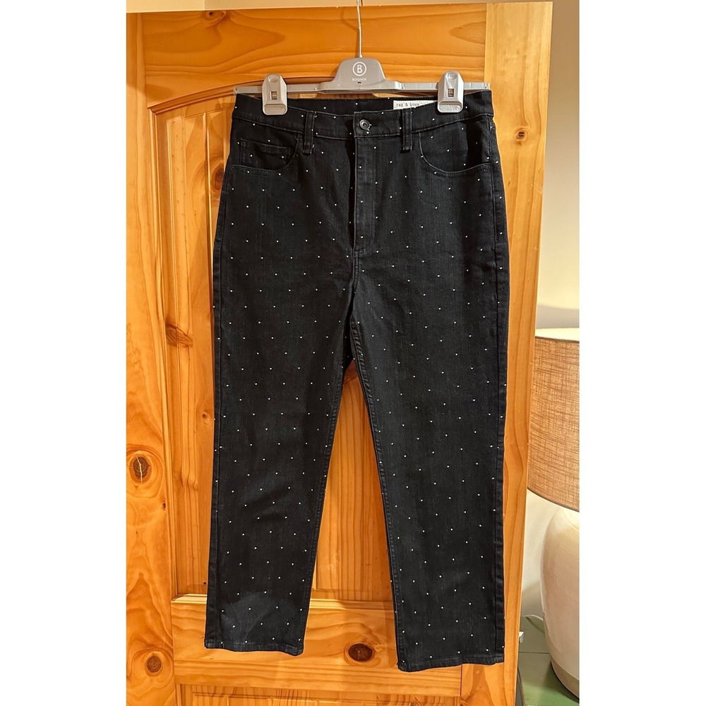 Rag & Bone Fern High-Rise‎ Slim Black Polka Dot Ankle Jeans 32